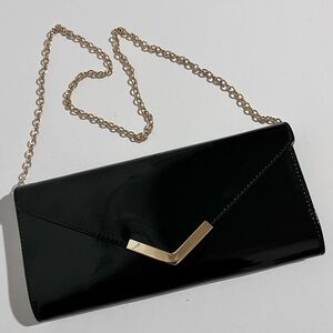 Aldo Black Patent Gold Accents Evening Clutch Shoulder Bag Purse